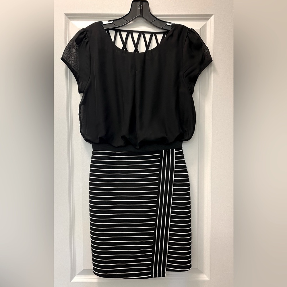 SPEECHLESS Mini Dress With Pencil Skirt And Blouse-Black/Striped